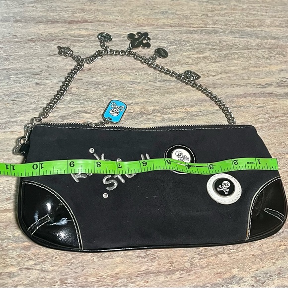 Kathy Van Zeeland rock star skull head small suede bag with charmed chain link - Picture 15 of 16